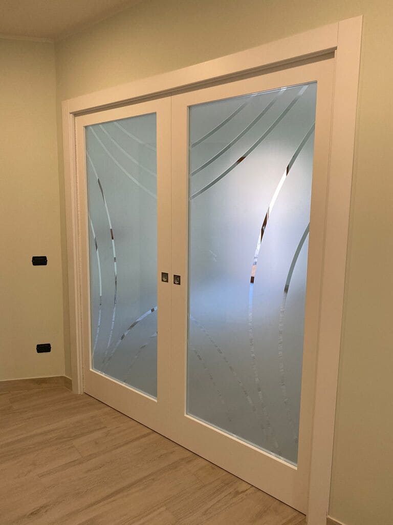 Porta divisorio scorrevole a 2 ante Legno/Vetro